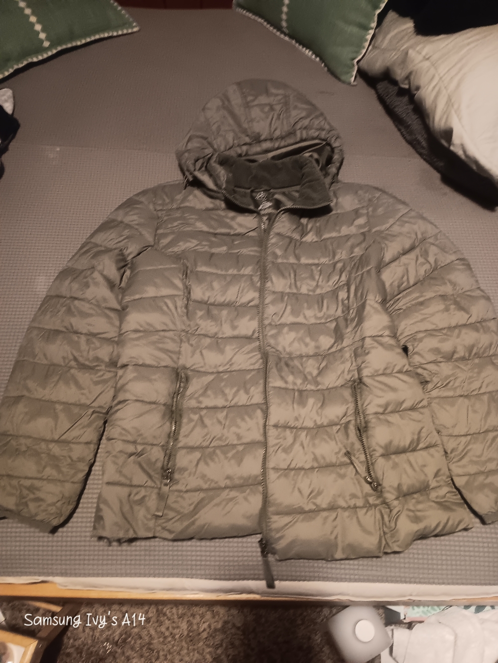 St. John's Bay Olive Green Puffer Jacket with Hood